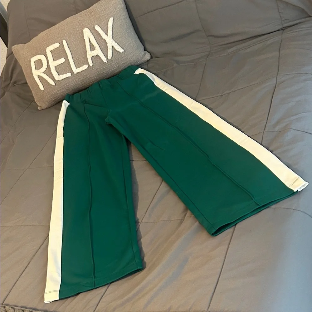 Green and White Women's Pants High Waisted Brushed PowerSoft NEW XS Track Retro - Picture 9 of 10